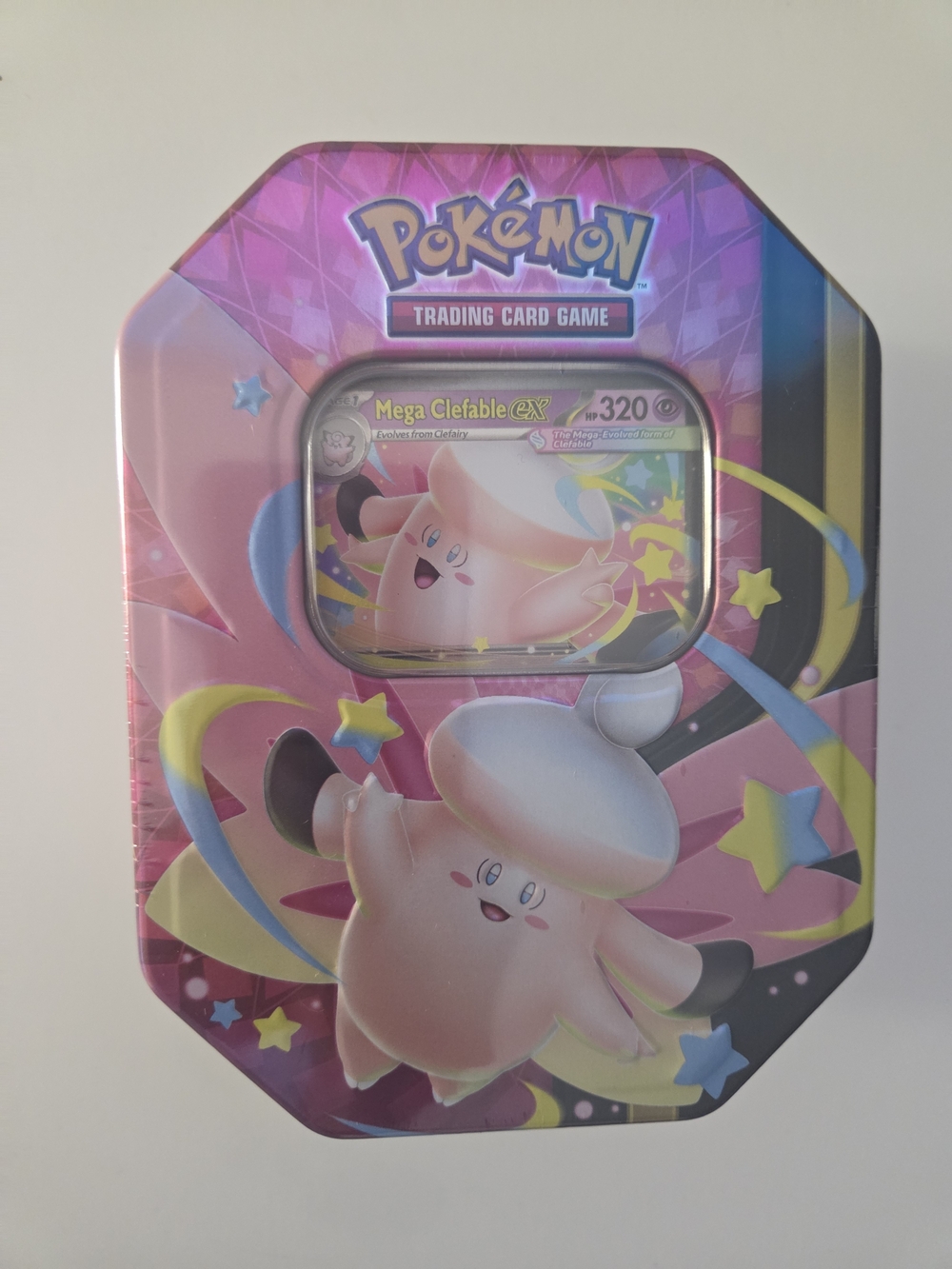 Pokemon Mega Evolution Moonlit Mega Clefable ex Tin Set 4 Booster Packs & 1 Foil